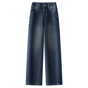 复古蓝加绒直筒牛仔裤女2026新款冬季高腰显瘦梨型宽松阔腿裤长裤