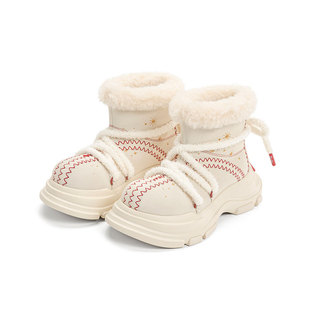 Ouder 雪地靴女冬季新款真皮羊毛靴子厚底增高防水防滑大头鞋棉鞋