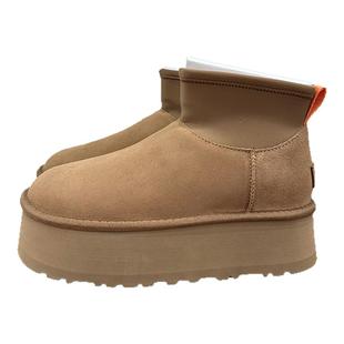 U家迪普女雪地靴羊皮毛一体增高厚底松糕铅笔弹力短靴冬保暖女鞋