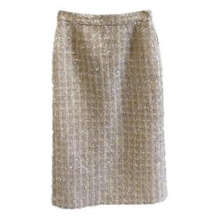 2024秋冬新款小香半裙鎏金半身裙亮片裙后开叉半身中长直筒包臀裙