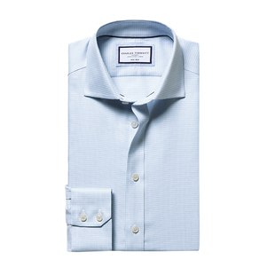 CHARLES TYRWHITT修身版天空蓝免烫微弹巴灵顿织纹温莎领男士衬衫