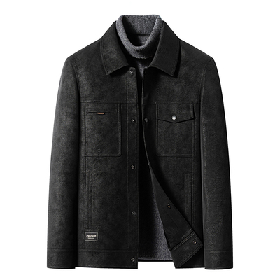 绵羊皮衣男士短款冬季加绒皮夹克