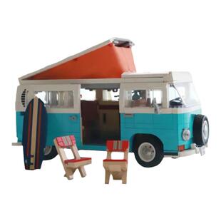 拼图拼搭复古T1大众T2野营车露营中国积木模型男孩拼装玩具10279