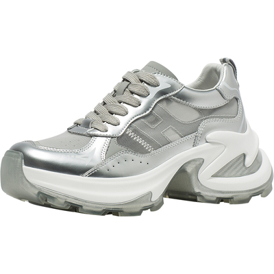 CDF女鞋2025秋季新款舒适百搭银色松糕厚底老爹鞋网红休闲运动鞋