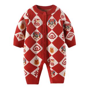 婴儿周岁礼服喜庆连衣裙夏季女宝宝红色满月百天国风唐装幼儿衣服