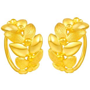 赛菲尔黄金耳钉耳饰耳圈足金999.9幸福橄榄枝耳环送女友送妈妈