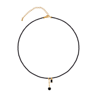 G/S缪斯 甜酷风时髦高级感黑晶石串珠锁骨链黑色流苏项链chocker