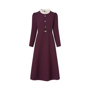 迪奥25新款长袖连衣裙女正式场合宴会礼服裙秋冬气质收腰中长裙子