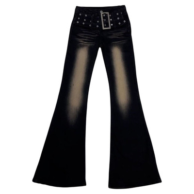 李李服饰加绒黑色渐变微喇牛仔裤女2025年冬季新款设计感显瘦长裤