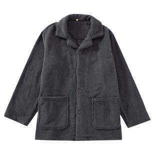 2024年冬法兰绒睡衣上衣男单件加厚保暖坑条珊瑚绒休闲居家可外穿