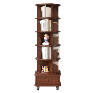 全实木旋转书架一体靠墙可移动置物架落地转角窄柜卧室学生储物柜