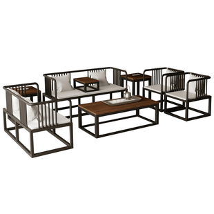 新中式实木沙发组合客厅现代简约禅意茶几套装商务接待桌椅组合