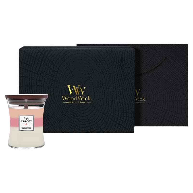 woodwick香薰蜡烛中瓶装黑金礼盒