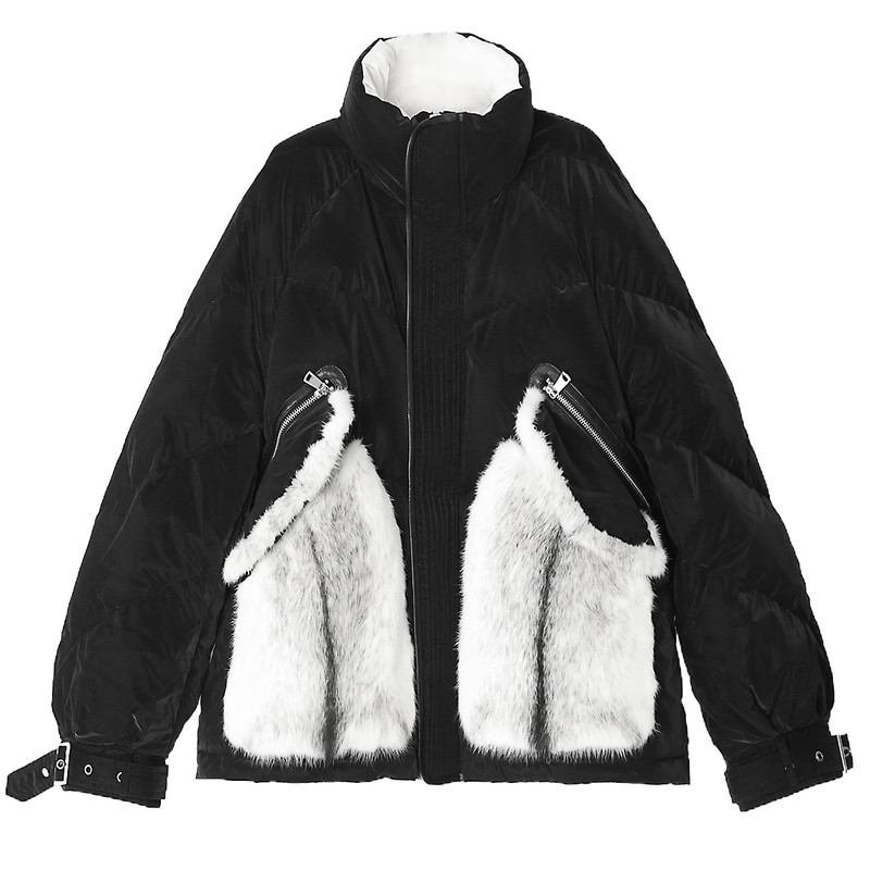 白鸭绒立领水貂毛口袋加厚羽绒服
