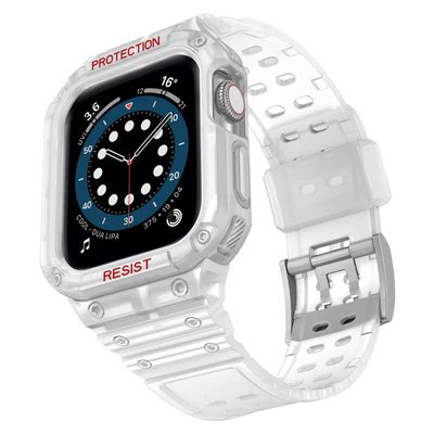 适用于applewatch表带苹果S9手表S8保护壳iwatch7/6/5/4/3/2/se代透明运动冰川一体式表带液态硅胶夏天ultra