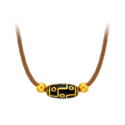 明牌珠宝古法黄金九眼天珠吊坠 足金藏传文化吉祥天珠项坠AFC0884