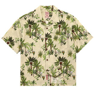 高端复古亚麻芭蕉树古巴领短袖衬衫MBBCAR窄幅美式休闲夏威夷衫男