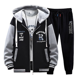 美式棒球服男套装秋冬2025新款大码男女加绒夹克青少年外套棒球衫