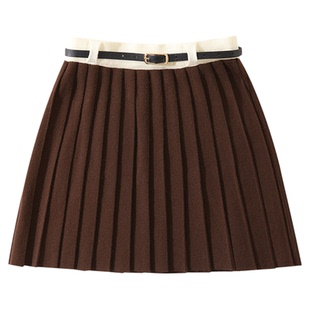 大于诗集 爱丽丝之夜学院风百搭撞色针织显瘦A字百褶短裙女半身裙