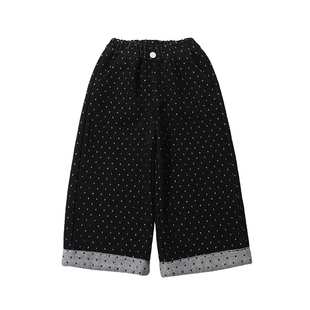 女童波点裤子加绒2025年小女孩阔腿裤加厚冬装女宝宝洋气裤子韩版
