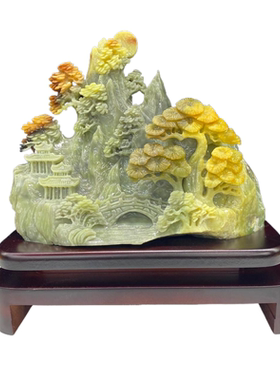岫玉山水摆件内有多款连年有余