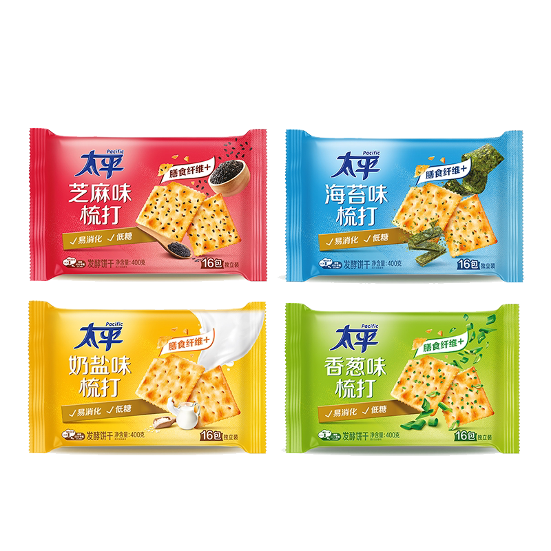 亿滋太平梳打苏打饼干400g*3袋香葱奶盐海苔芝麻味早餐零食饼干