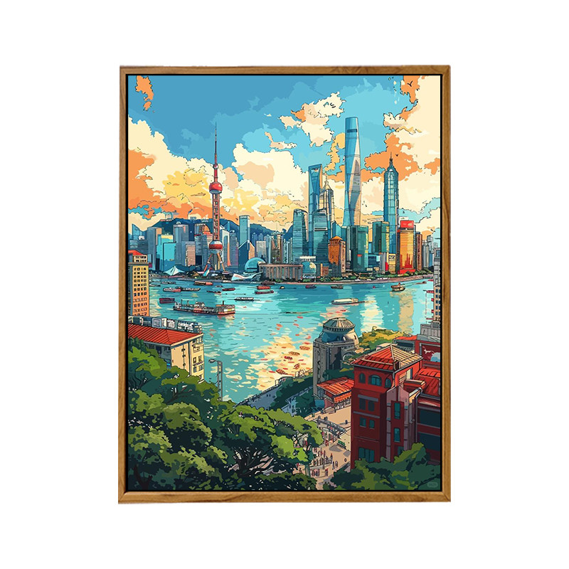 高级感治愈城市风景DIY数字油画