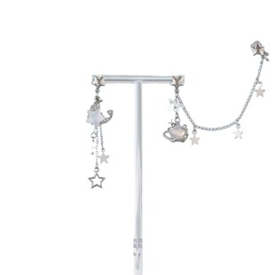 披星戴月不对称星星耳钉甜酷辣妹耳骨夹小众设计高级感耳环法式