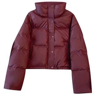 美拉德咖色肯豆风立领免洗pu皮短款羽绒服女2025冬季新款加厚外套