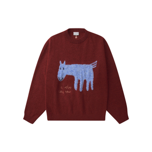 roaringwild a arch咆哮野兽撞色小马情侣款宽松绵羊毛圆领毛衣男