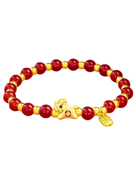 中国珠宝足金马上有钱红玛瑙手串