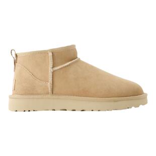 UGG W Classic Ultra Mini 女款沙色皮质踝靴 雪地靴