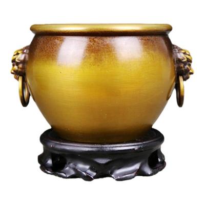 黄铜狮头缸家居摆件聚宝盆复古
