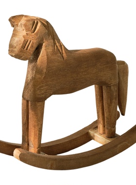 北欧简约风格木雕动物摆件手工木制复古色摇摇马斑马书房客厅装饰