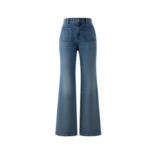 【100%棉】Eland衣恋牛仔裤女复古微喇阔腿版型长裤子2026春新款