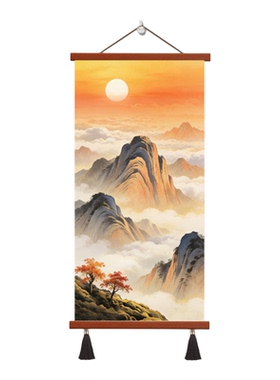 新中式日出云海山水玄关轻奢大气家居墙面装饰画客厅走廊竖版挂画