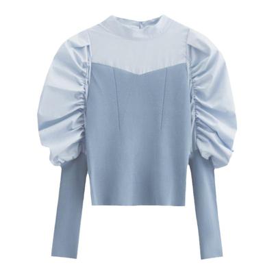 sly法式优雅羊腿袖针织拼接衬衫