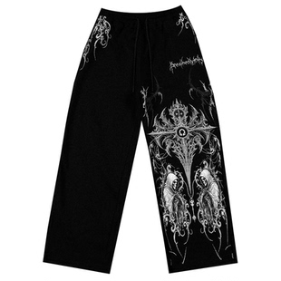 Breathedivinity美式宽松男长裤棉潮流大图案印花直筒裤跑步裤子