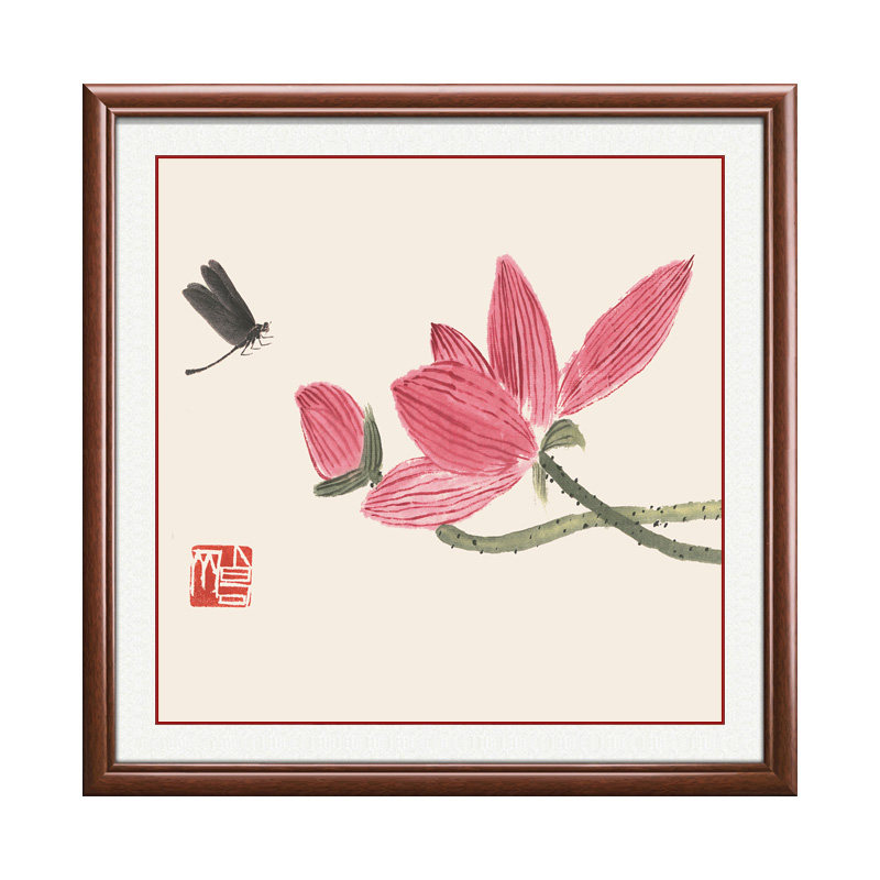 客厅餐厅玄关新中式招财荷花挂画