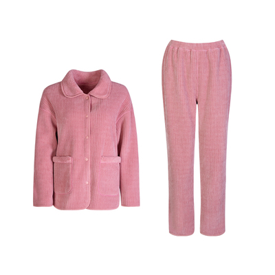 橙线情侣款睡衣套装双面穿复古细纹雪尼尔翻领保暖家居服E64008