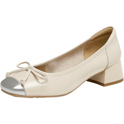 百思图2025春季新款商场同款时髦蝴蝶结粗跟方头女单鞋W6791AQ5