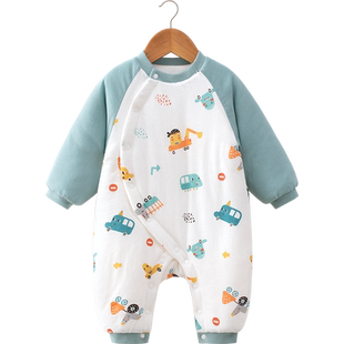 婴儿夹棉连体衣棉服宝宝秋冬加厚保暖哈衣新生儿满月衣服外出抱衣