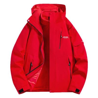 红色冲锋夹克男冬季三合一可拆卸
