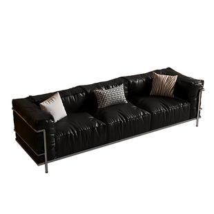 ArtColor不锈钢真皮沙发Cassina黑色直排客厅中古风包豪斯LC3沙发