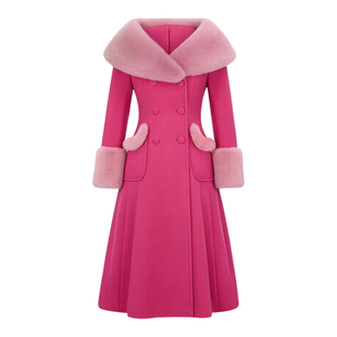 Labor of Love 芭比 原创设计玫粉色立体剪裁羊毛毛呢收腰A字大衣