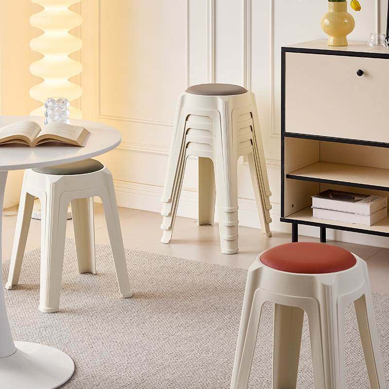 家用简约餐桌收纳凳吃饭包叠放可客厅防滑塑料凳北欧板凳软高凳子