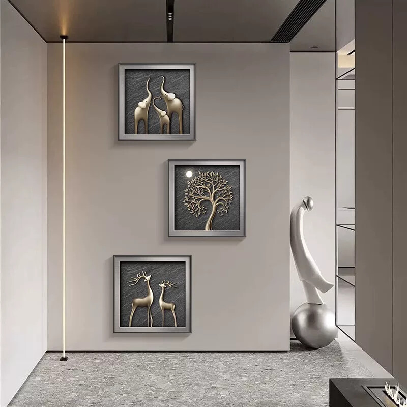 大气玄关装饰画轻奢高级感餐厅挂画三联画正方形客厅走廊过道壁画