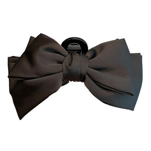 在逃公主发夹女黑色双层缎面大蝴蝶结抓夹发饰后脑勺大号鲨鱼夹子