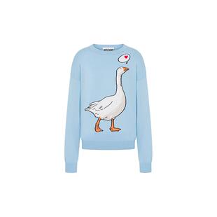 Moschino/莫斯奇诺 女士棉质浅春系薄针织圆领套头衫