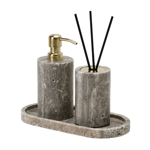 DecoTalk侘寂风天然洞石卫浴洗漱套件中古风家居香薰纸巾盒托盘